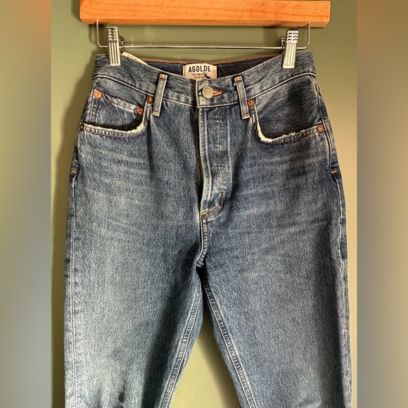 AGOLDE Riley Medium Blue Wash Buttonfly Raw Hem Jeans 25 - Picture 6 of 11